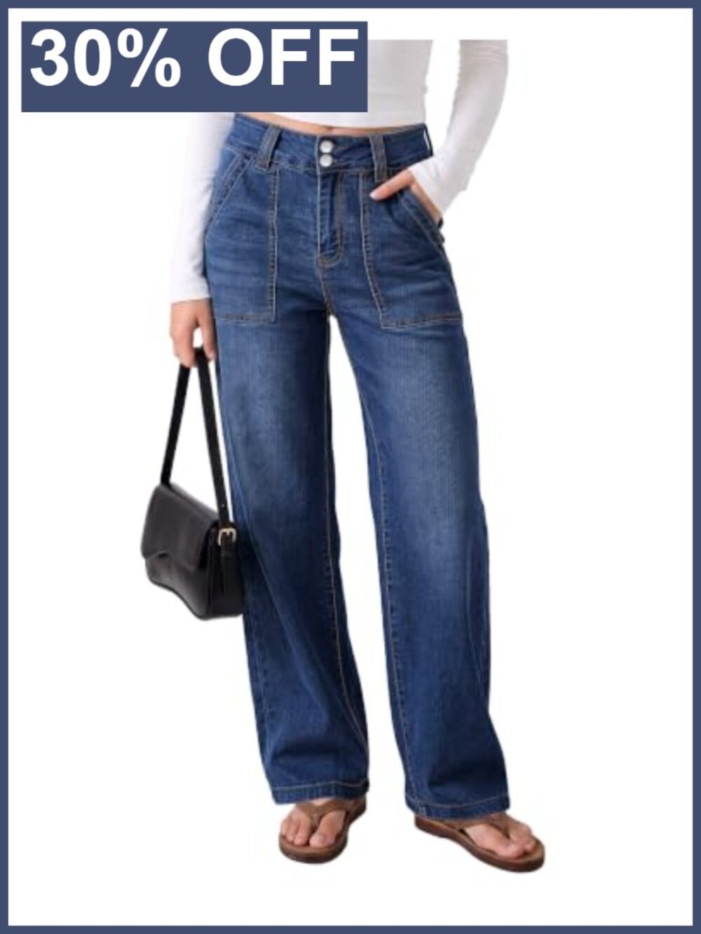 High Waisted Straight Leg Jeans Dual Button Denim Pants